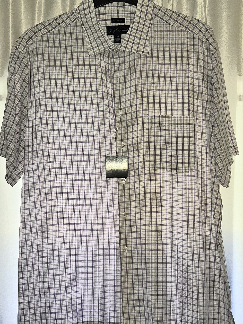 NWT Joseph & Feiss Men’s Short Sleeve Check Shirt in Light Purple and White